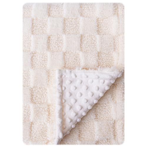 Soft Checkered Baby Blankets for Unisex Girls or Boys Breathable Gender Neutral Nursery Double Layer Blankets with Dotted Backing for Newborn Toddlers (30” X 40”)