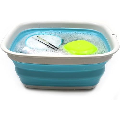 SAMMART 9.45L (2.5 Gallon) Collapsible Tub - Foldable Dish Tub - Portable Washing Basin - Space Saving Plastic Washtub (Bright Blue, M)