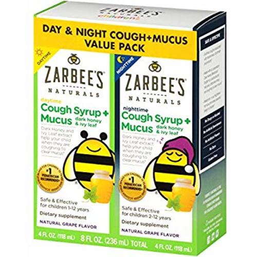 Zarbee's Naturals Children's Cough Syrup* + Mucus Daytime & Nighttime, Grape Flavor, 4 Ounces (Pack of 2)
