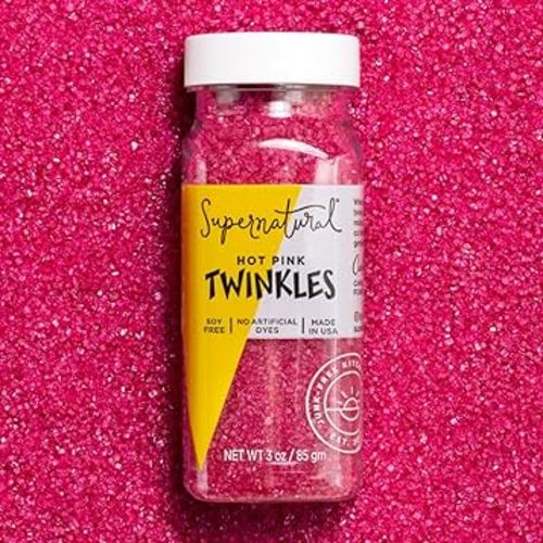 Supernatural Twinkles Sprinkles, Hot Pink Sanding Sugar, Plant-Based Color, Vegan, 3oz, Made in USA