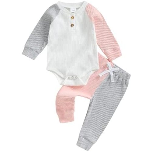 Thorn Tree Newborn Infant Baby Girl Clothes Ribbed Knitted Long Sleeve Romper Long Pants Stretchy Fall Outfits
