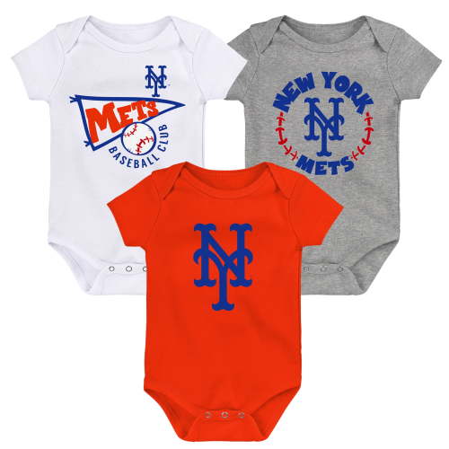 Infant Orange/White/Heather Gray New York Mets Biggest Little Fan 3-Pack Bodysuit Set
