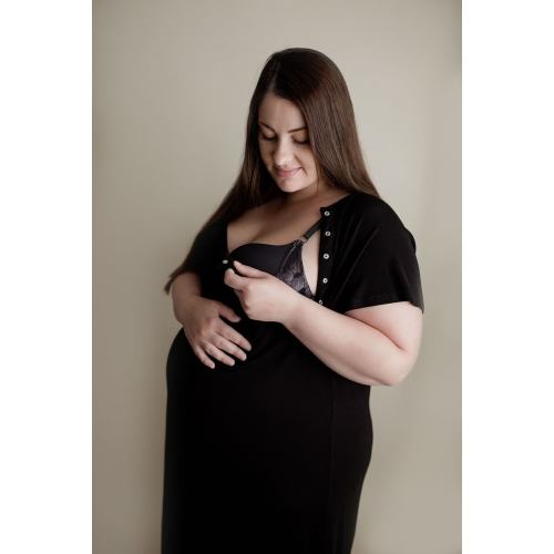 Black Labor and Delivery Hospital Gown  |  Maternity Gown  |  Nursing Gown Dress  |  Hospital Bag  |  Mommy Bag  |  Maternity Nightgown