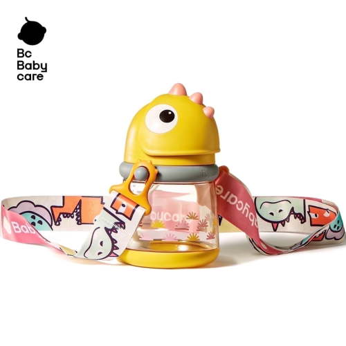 Bc Babycare Dinosaur Straw Sippy Cup for Toddlers 12 Months,10oz,No Leak Toddler Strawcup Water Bottles Baby,Yellow