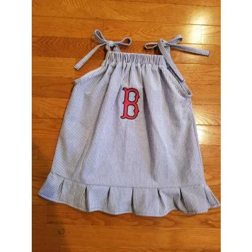 Inspired by vintage Boston baseball; seersucker dress; baseball dress