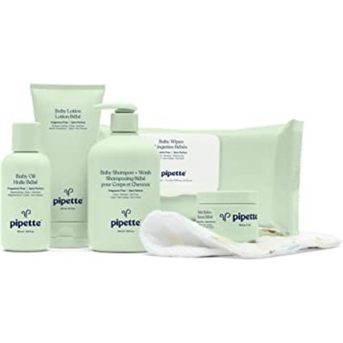 Pipette Baby Essentials Kit - Gender Neutral Baby Gift Set, Hypoallergenic, Petroleum & Fragrance Free, Natural Hydrating Plant-Derived Squalane, 6-Pieces