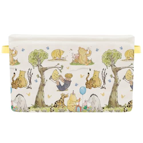 E.Tnal Winnie Nursery Hampers with Handles Large Canvas Foldable Storage Baskets for Kids Bathroom Bedroom Clothes Toy Bin Baby Hamper Decor