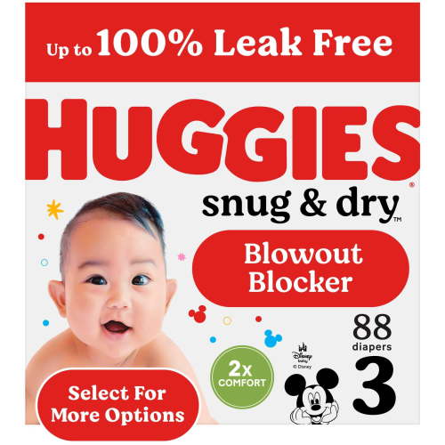 Huggies Snug & Dry Fragrance-Free Baby Diapers, Size 3 (16-28 lbs), Leak-Proof, 88 Ct with Wetness Indicator