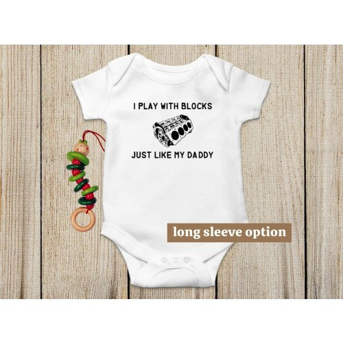 Mechanic Blocks Baby Bodysuit, Daddy Mechanic, Future Blockhead, Funny Baby Clothes, Cute Baby Outfit, Baby Announcement, Baby Mechanic Tee