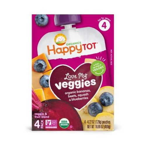 Happy Family Love My Veggies 4pk Organic Bananas Beets Squash & Blueberries - 16.88oz