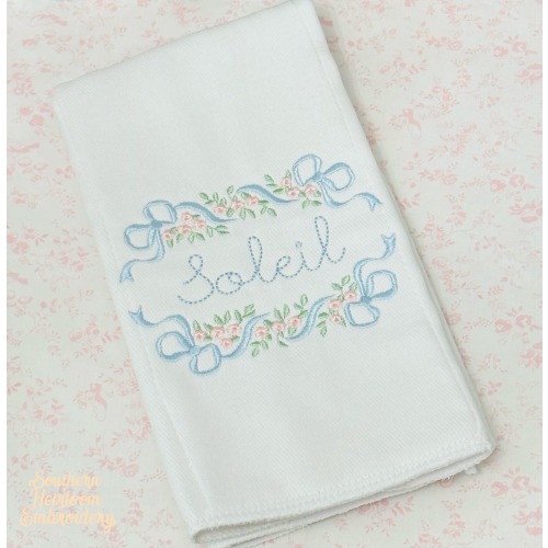 Monogram Name Bib Burp Cloth, Ribbons Flowers Bib Burp Cloth, Baby Gift Set, Baby Girls Bib Burp Cloths, Embroidered Bib Burp Cloth