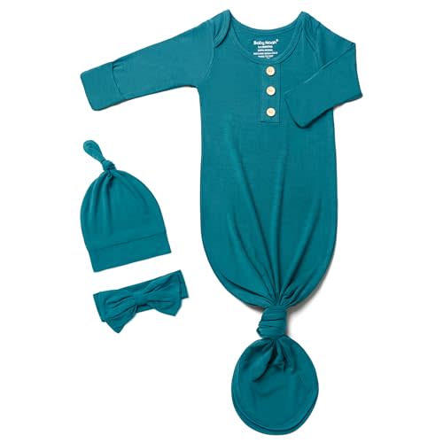 Newborn Baby Knotted Gown, Super Soft Silky Infant Sleeper, Baby Girl Sleep Gown with Mittens, Bow, and Hat Set