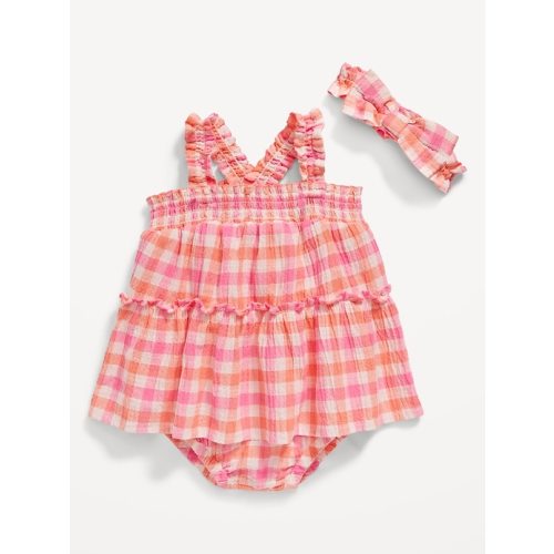 Sleeveless Smocked Bodysuit Dress and Headband Set for Baby