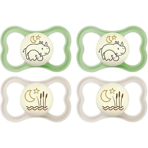 MAM Air Night Pacifiers, MAM Sensitive Skin Pacifier 6+ Months, Glow in The Dark Pacifier, Best Pacifier for Breastfed Babies, Unisex Baby Pacifiers, 2 Count (Pack of 2), Designs May Vary