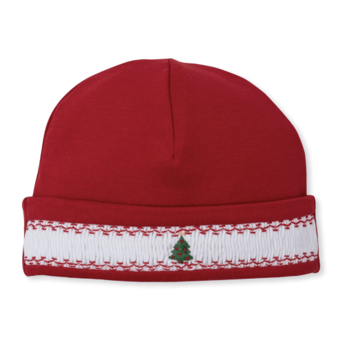 CLB Holiday Medley 25 Red Christmas Tree Hand Smocked Hat