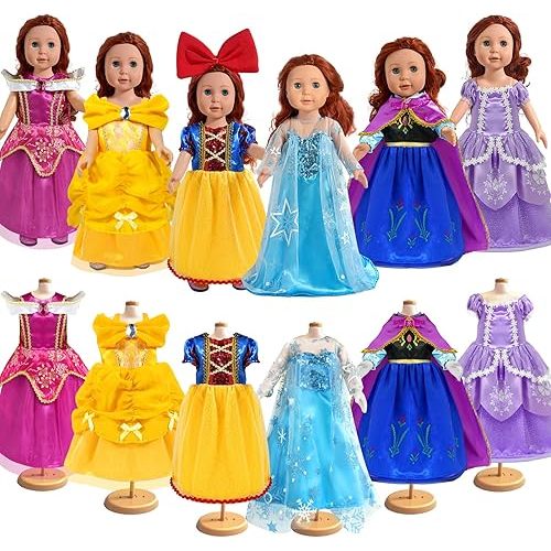 WONDOLL American 18 inch Doll Clothes and Accessories, Princess Costumes Dress, 6 Pieces