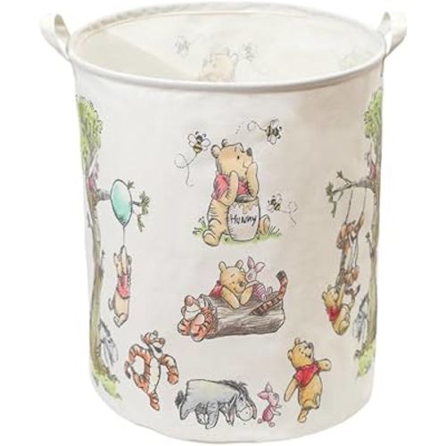 Oval Cute Bear Nursery Storage Basket With A Waterproof PE Coating, Foldable Large Canvas Laundry Hamper, Barrel Shaped Decorative Storage Baskets Suitable For Bathroom and Bedroom (White)