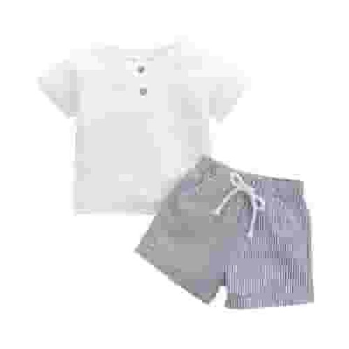 TAIAOJING Baby Boys Summer Clothes Sets Outfits Unisex Spring Cotton Ribbed Short Sleeve Striped Shorts Outfits Clothes 18-24 Months