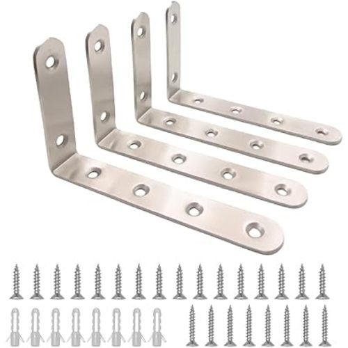 4 Set Furniture Anchors, Cabinet Anti Tip Kit for Baby Pet Proofing, 5" x 3" Black Furniture Wall Anchor Dresser Wall Safety Anchor Bookcase Prevent Falling Earthquake Straps (Stainless steel-4)