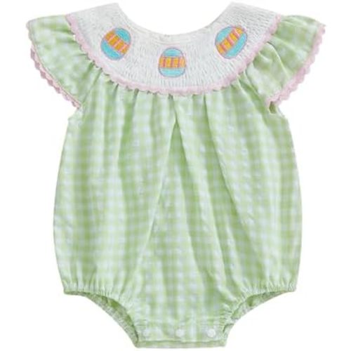 Douhoow Baby Girl Romper Embroidery Smocked Bodysuit Baby Bubble Romper Infant Girl Summer Festival Clothes