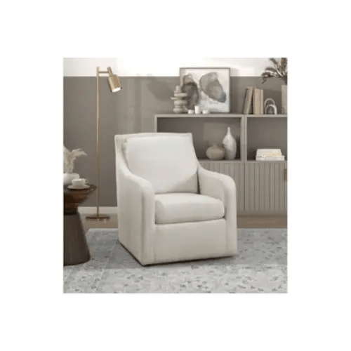Edelia Beige White Fabric Swivel Armchair