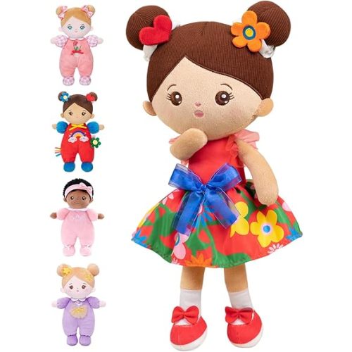 OUOZZZ Soft Baby Doll for Girls - First Hispanic Baby Doll for 2 Year Old Plush Rag Latino Sleeping Cuddle Buddy Brown Skin Toy for Kids 13"