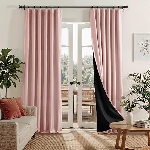 RYB HOME 100% Blackout Pink Curtains for Girls Bedroom, 2 Panels Blackout Thermal Insulated Noise Reducing Window Drapes for Kids Baby Room Living Room, 52 inches Wide by 84 inches Long
