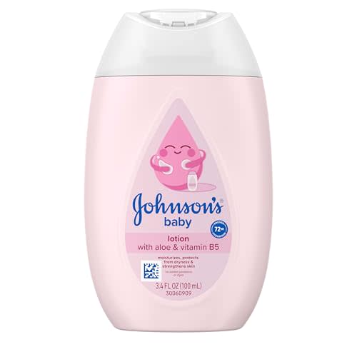 Johnson's Baby Lotion with Coconut Oil, Aloe Vera & Vitamin B5, 72 HR Hydration, Skin Moisturizer, Hypoallergenic, Safe for Newborn, Protects From Dryness & Strengthens Skin, 3.4 fl. oz
