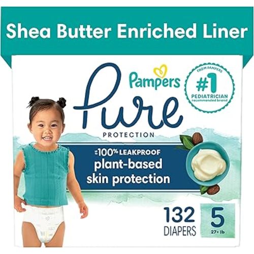 Pampers Pure Protection Diapers - Size 5, One Month Supply (132 Count), Hypoallergenic Premium Disposable Baby Diapers