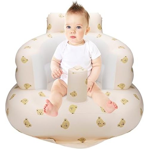 Inflatable Baby Seat for Babies 3 Months & Up,Baby Support Seat Summer Toddler Chair for Sitting Up,Baby Chair Floor Seater with Built in Air Pump (Bear Head)