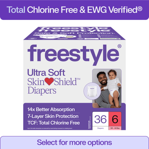 Freestyle Total Chlorine Free 14x Better Absorption Hypoallergenic EWG Verified® Baby Diapers, Size 6 (34-44 lbs), 36 Count