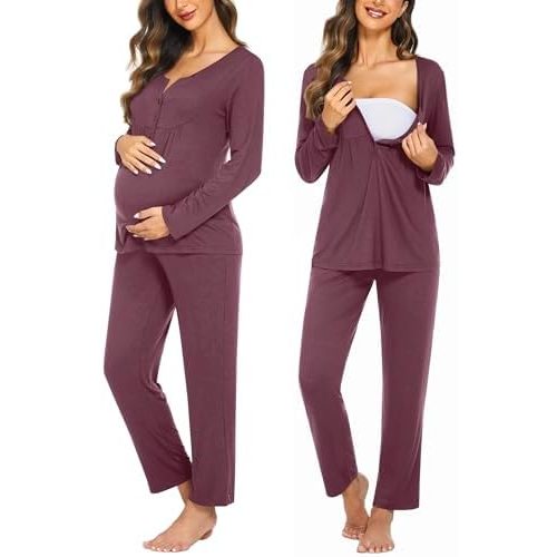 Ekouaer Maternity Nursing Pajama Sets Labor Delivery Pjs Long Sleeve Breastfeeding Pajamas Pregnancy Sleepwear Set