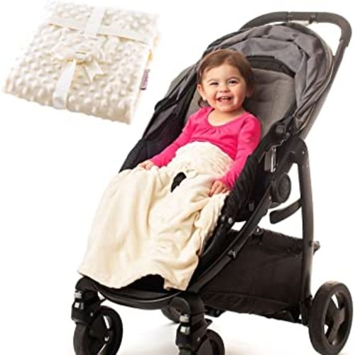 Non-Slip Stroller Blanket - Stays in Place, Off The Floor, Out of Stroller Wheels. Light Spring Soft Cream Baby Blanket for Infant and Toddlers, Universal Fit for All Stroller and Car Seat