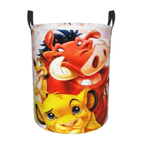 The Lion King Laundry Hamper Basket, Waterproof Collapsible Circular Clothes Storage Basket with Handle, Toys Storage Organizer Bin for Nursery Bedroom Living Room Home Decor Small