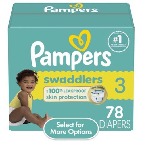 Pampers Swaddlers Diapers, Size 3, 78 Count, Leak-Proof, Hypoallergenic, Dermatologist Approved