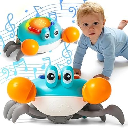 Crab Tummy Time Musical Toys for Kids, Light-up Walking Dancing Moving Crab Toy, Early Learning Educational Crawling Toys and Gifts for Toddlers, Boys and Girls.(Blue)