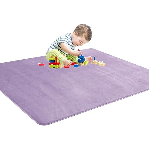BALAPET Thick Memory Foam 50x50 Play Mat for Playpen, Super Soft Velvet Portable Baby Playpen Mat for Kids Toddler Crawling and Play, Non-Slip Bottom Playmat, Purple