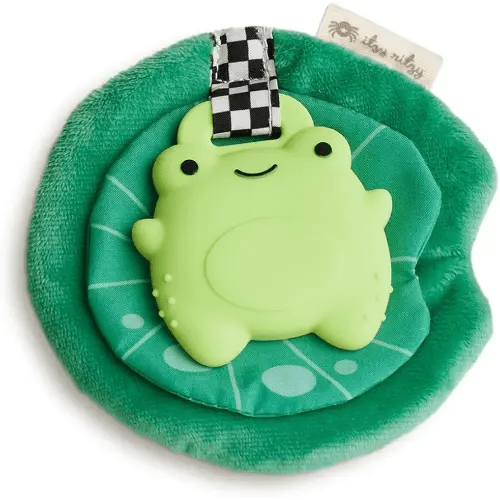 Itzy Ritzy Crinkle Teether - Plush Velour with Crinkle Sounds & Soft Silicone Teether (Frog)