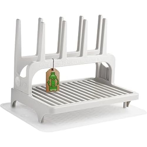 PopYum Seattle Gray Space Saving Drying Rack from 100% Recycled Bottles with Clear Frosted Silicone Drying Mat, countertop for Baby Bottle, Plastic Bags, Cups, Glass, tumblers, Compact