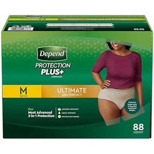 Depend Protection Plus Ultimate Underwear for Women Medium 88 Count : Health & Household