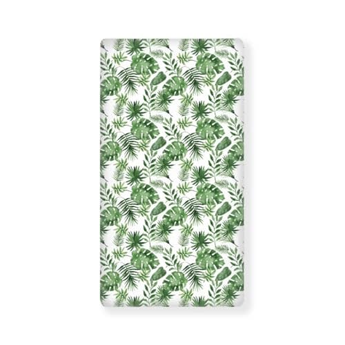 JIANADAER Tropical Leaf Fitted Crib Sheet Watercolor Palm Leaves Standard Crib Mattress Fitted Sheet Green and White Botanical Toddler Bed Mattress Sheets Crib Mattress Sheet 28"x52"
