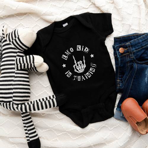 emo kid in training baby/toddler shirt, goth baby gift, emo baby gift, elder emo pregnancy announcement, emo newborn gift, goth toddler