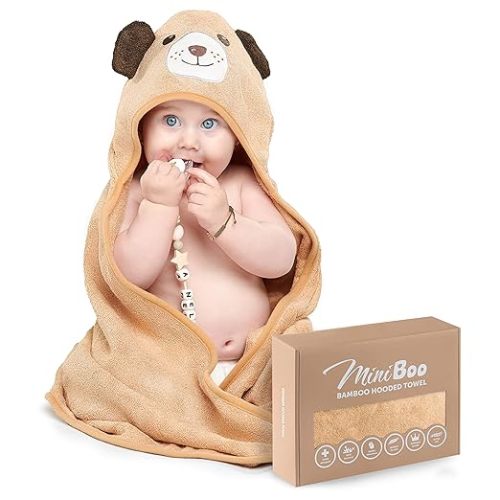 MINIBOO Hooded Baby Towels for Newborn & Toddler - Super Soft Baby Bath Towels with Hood, Highly Absorbent Viscose Made from Bamboo Hooded Towel for Boys, Girls, Newborn Essentials.