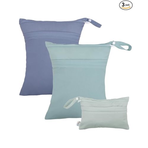 ALVA ALVABABY 3 Cloth Diaper Wet Dry Bags Waterproof Reusable with Two Zippered Pockets Travel Beach Pool Daycare Soiled Baby Items Yoga Gym Bag for Swimsuits or Wet Clothes Small medium Large