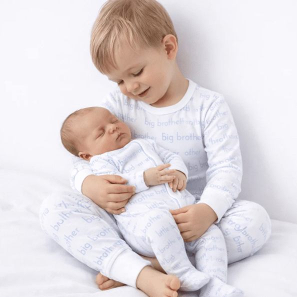 Baby Boy Little Brother Print Footie - Peruvian Pima Cotton - Magnolia Baby