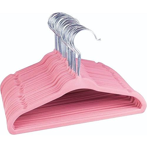 Premium Velvet Non-Slip Baby Hangers - 50 Pack, 11 Inch, Space Saving, 360 Degree Rotatable Pink Hangers