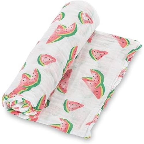 LollyBanks Swaddle Blanket | 100% Muslin Cotton | Newborn and Baby Nursery Essentials for Girls, Registry | Watermelon Fruit Print