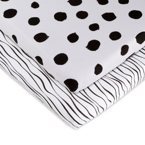 Ely's & Co. Baby Fitted Bassinet  Sheet   100% Combed Jersey Cotton  2 Packs Gender Neutral, Color: Black and white abstract