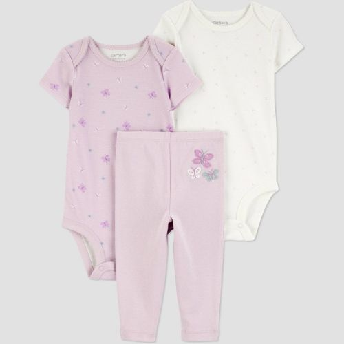 Carter's Just One You® Baby Girls' 3pc Butterfly Short Sleeve Bodysuits and Leggings Set - Purple