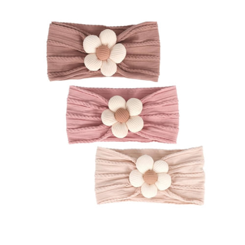 3 Pcs Baby Flower Headbands Baby Girls Nylon Headband Soft Hairbands Hair Accessories for Newborn Infant Toddler Kids (Beige Pink Khaki)